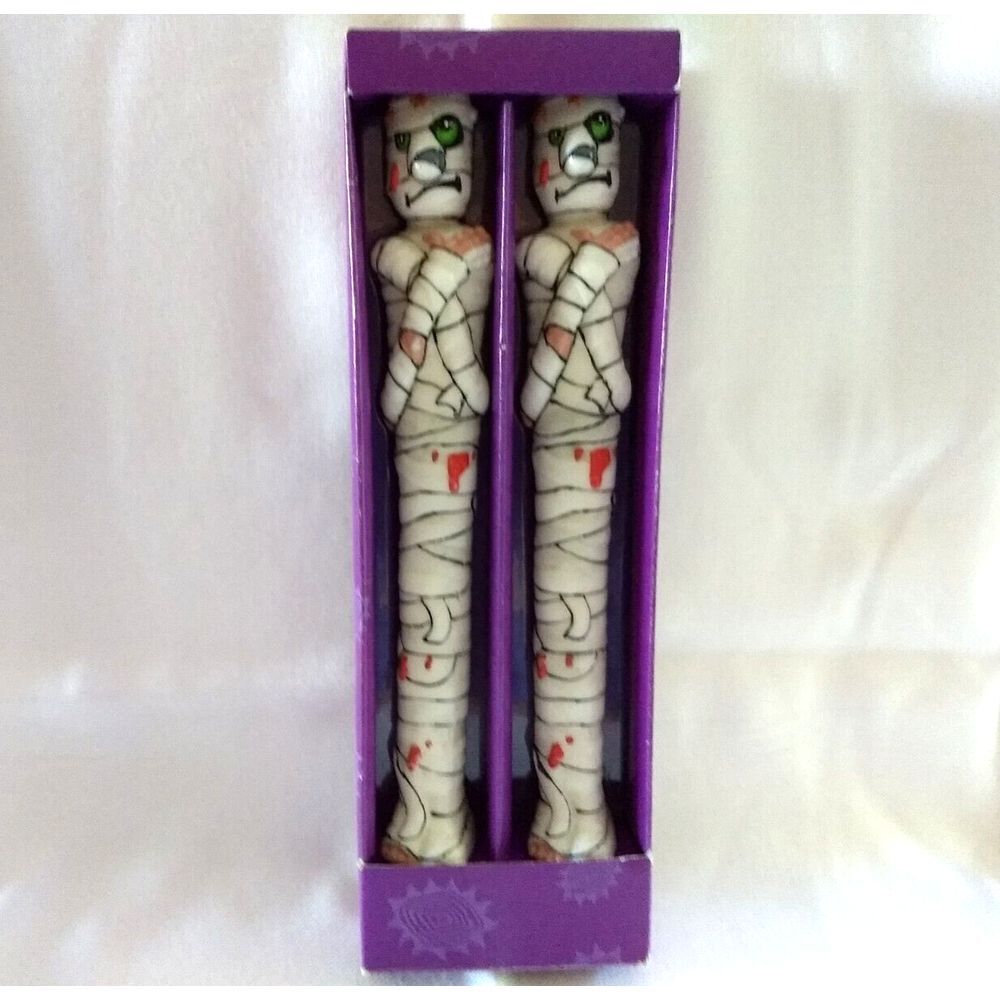 Russ HALLOWEEN Mummy Candles Pair‎ 10.5" Holiday Taper Candles in Box Spooky NOS